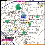 【現地案内図】 広島建設の建築条件付き売地。北西側の前面道路は5.4ｍ公道、36.90坪の広さがあります。小中学校は徒歩圏内、スーパーもあり便利な住環境です。お問い合わせをお待ちしております。