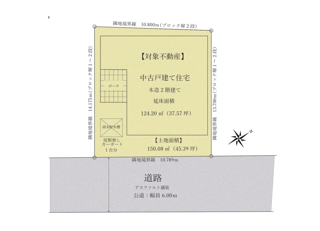 【区画図】 北総線「西白井」駅徒歩14分にある整形地に建つ中古戸建て住宅です。南東向き、日当たりも風通しも良好。お気軽にお問合せください。