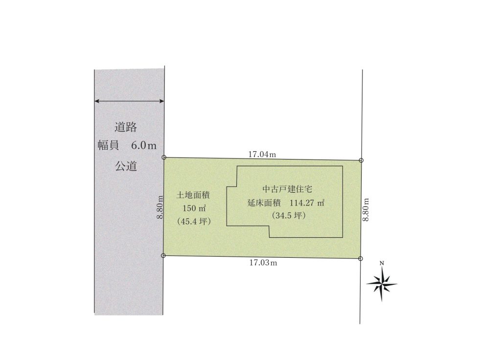 【区画図】全面道路は、西側　公道　6ｍです。