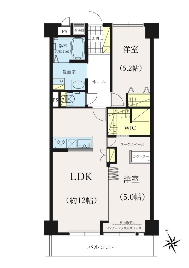 【間取り】2LDK+ワークスペース+WIC