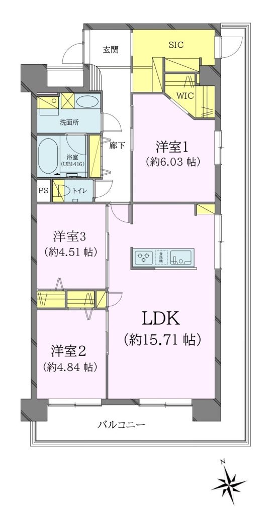 【間取り】3LDK+WIC+SIC