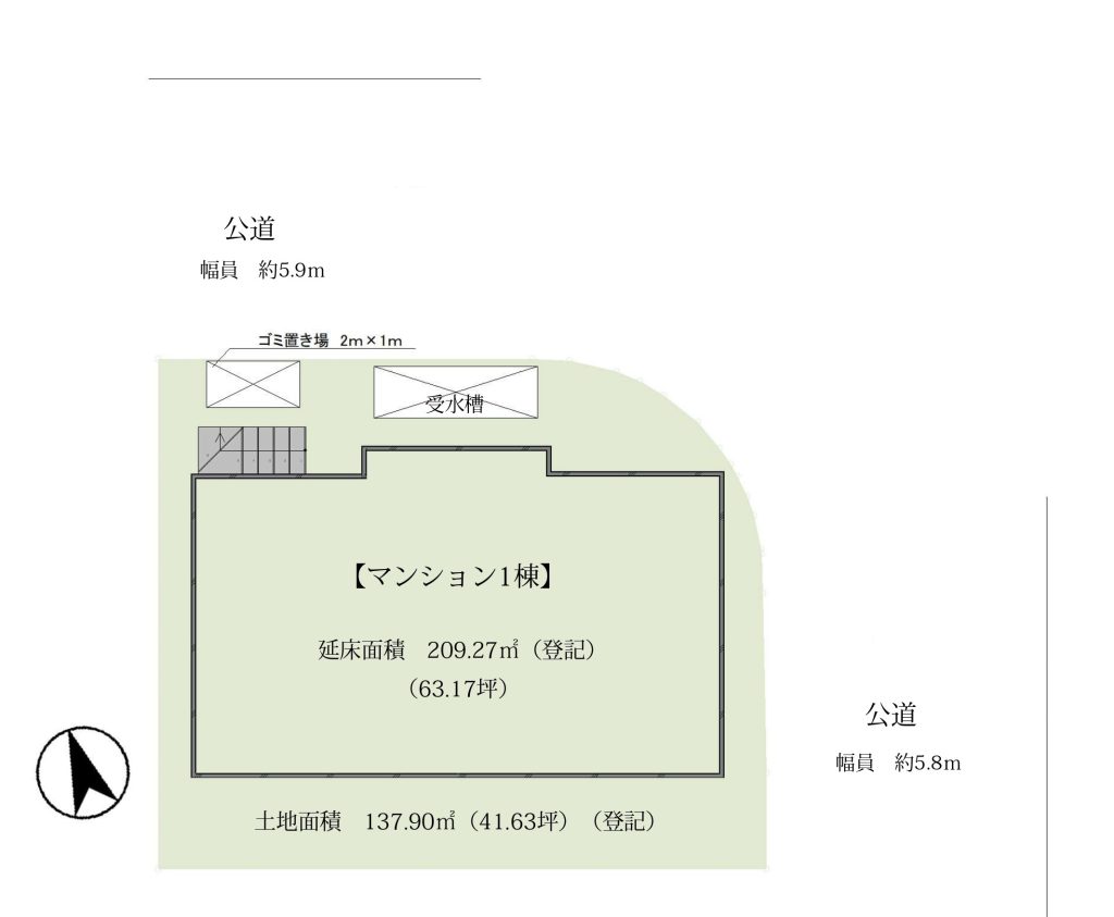 【区画図】 第一種中高層住居専用地域に建つ全6戸のアパートです。
