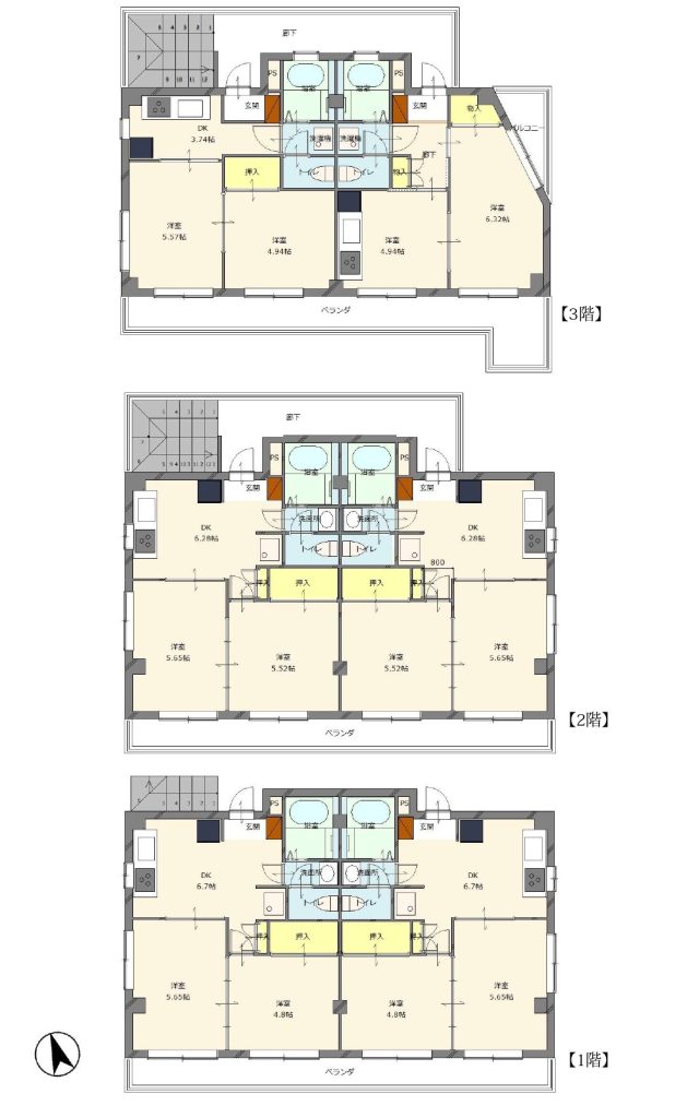 【間取り図】間取り：2DK×5戸・1DK×1戸