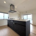 【キッチン】 アイランド型のシステムキッチン。3口コンロ・食洗機完備なので家事がはかどります。