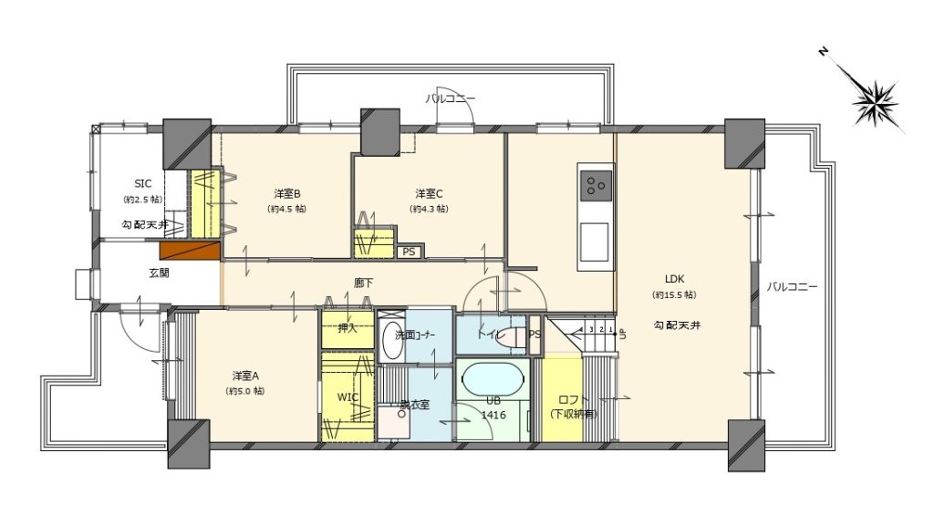 【間取り】3LDK+書斎(ロフト)